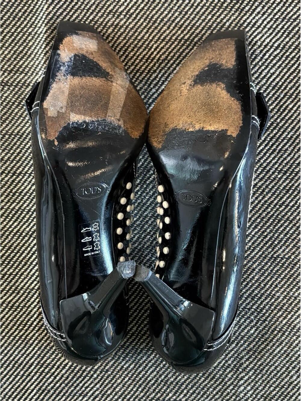 TOD'S Y2K patent leather pumps contrast stitching heels size 9 Italy - Picture 7 of 10